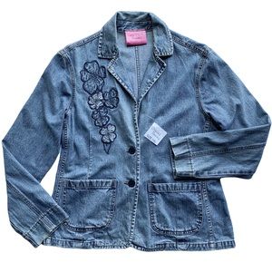 Carol’s Denims Vintage Distressed Floral Embroidery Denim Jean Jacket